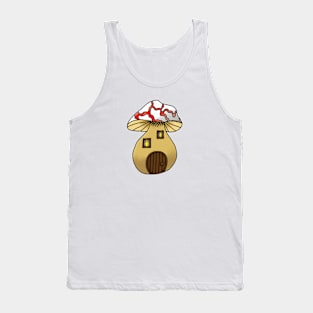 Red Mushroom House Fantasy Print Tank Top